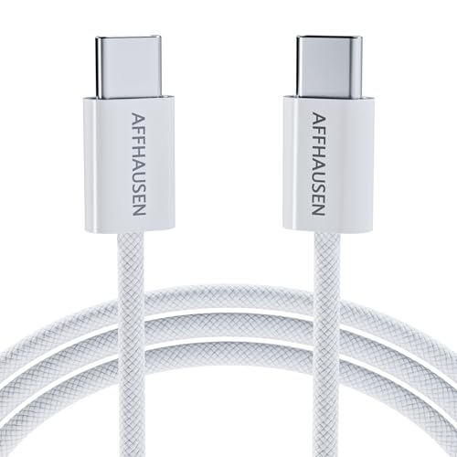 AFFHAUSEN USB-C to USB-C Cable 5ft (1.5m), 60W, Braided White - color: White, size: 4ft 11in / 1.5m