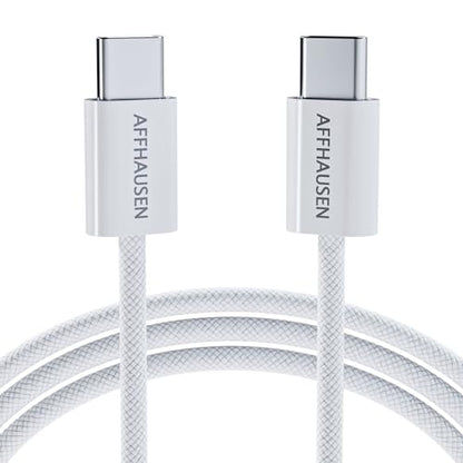 AFFHAUSEN USB-C to USB-C Cable 5ft (1.5m), 60W, Braided White - color: White, size: 4ft 11in / 1.5m