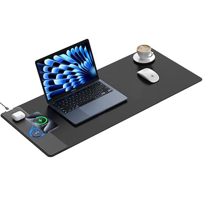 Mouse Pad with 15W Wireless Charging, 35.43"x15.75" XXXL Large Desk Mat - color: Black-35.4"x15.8"