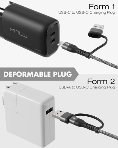 Minlu 100W Fast USB C Charger Cable Right Angle, USB A/C to USB C Cable - color: Grey, size: 10ft