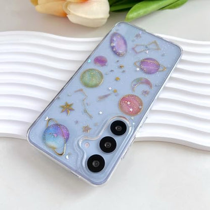 LSEEKA for Samsung Galaxy S25+ S24+ Clear Case with Glitter Stars Planet Universe Design,Sparkle Bling Cute Slim Soft TPU Protective Women Girl's Phone Cover for Samsung Galaxy S25+ S24+ - size: for Samsung S24+/S25+