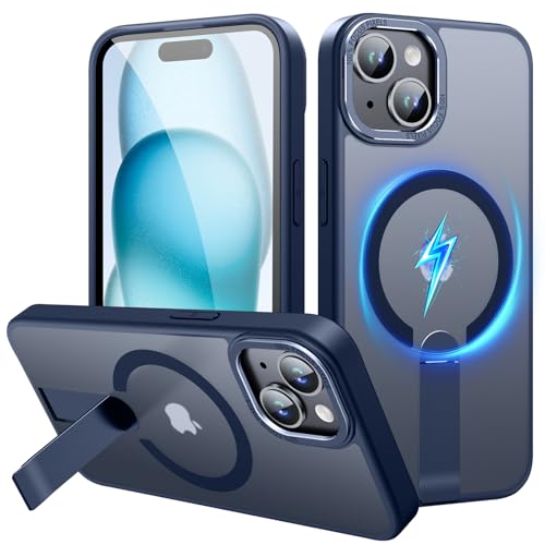 Magnetic for iPhone 15 Plus Phone Case/iPhone 14 Plus Phone Case, Compatible with MagSafe for i Phone 15 Plus Case, Built-in Kickstand, Matte-Clear Slim Case for iPhone 14 Plus, Navy Blue - color: Navy Blue, size: iPhone 14 Plus/15 Plus 6.7"