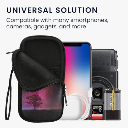 kwmobile Neoprene Sleeve for Smartphone Size XXL - 7" - Shock Absorbing Pouch Case - Protective Phone Bag - Cosmic Nature Dark Pink/Dark Blue/Black - style: Cosmic Nature 08-17-01
