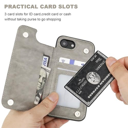 ONETOP for iPhone 17e/16e Wallet Case with Credit Card Holder,Gray | Kickstand,ID/Cash Holder,Case Wallet with Card Slots,Double Magnetic Clasp,Durable PU Leather Shockproof Cover for Women Men - color: Gray