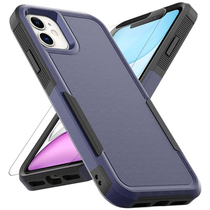 for iPhone 11 Case: Dual Layer Protective Heavy Duty Cell Phone Case Shockproof Rugged Bumper Tough with Screen Protector - 16ft Military Grade Drop Tested for Appple iPhone 11 (6.1 inch), Blue - color: Navy Blue (PC) + Black (TPU)