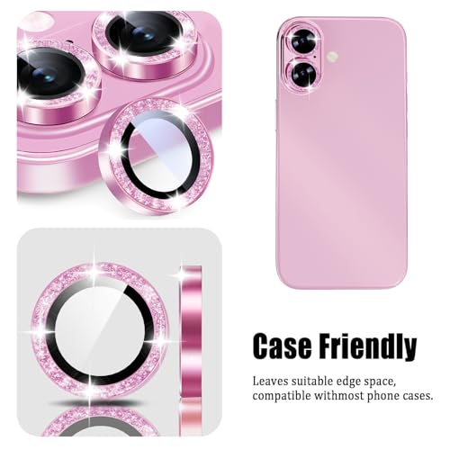 2X2 Pack Glitter Camera Lens Protector for iPhone 17,iPhone17 Lens Tempered Glass Screen Protector Bling Camera Cover Metal Individual Ring Women for iPhone-17 5G 2025,Glitter Purple