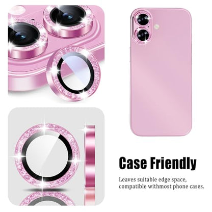 2X2 Pack Glitter Camera Lens Protector for iPhone 17,iPhone17 Lens Tempered Glass Screen Protector Bling Camera Cover Metal Individual Ring Women for iPhone-17 5G 2025,Glitter Purple