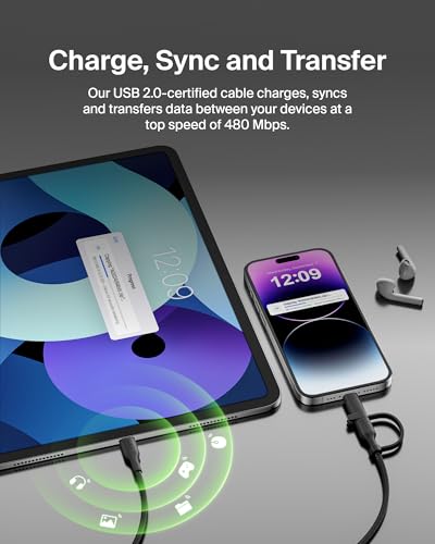 Belkin 2 in 1 USB C to USB C & Lightning Braided Cable 5ft Charger Cord - color: Black