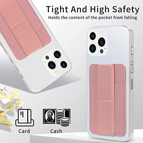 WWW Card Holder with Stand for Back of Phone,Secure Stick on Wallet,PU Leather Credit Cards Holder for Cell Phone with 3M Adhesive Sticker for Smart Phones,Pink