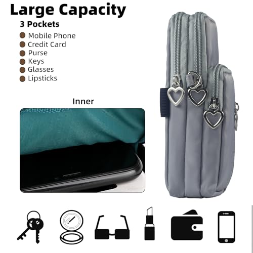Small Crossbody Bag for Women - Mini Phone Purses with Crossbody Strap and Wallet - Nylon Arm Bag - color: A-grey