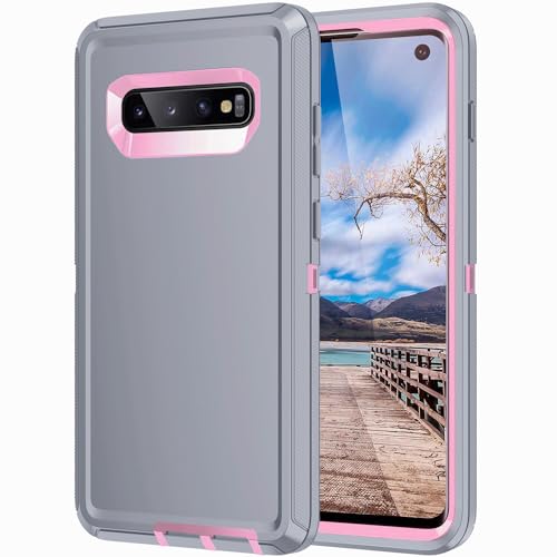 for Galaxy S10 Case,[Without Screen Protector] Heavy Duty Shockproof Dust/Drop Poof 3 Layers Full Bady Protection Rugged Cover for Galaxy S10,Grey/Pink - color: Grey/Pink