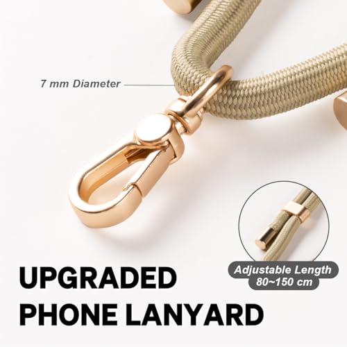 Universal 7mm Phone Lanyard for iPhone 17 Pro Max & Most Smartphones, Thick Rope Adjustable Anti-Theft Crossbody Cell Phone Strap with Non-Adhesive Tether Tab for Men & Women, Olive Green/Matte Gold - color: Olive Green