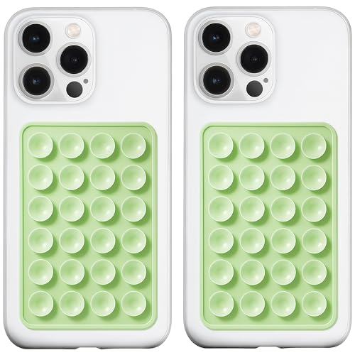 LvShuLiangPin Anteel 2 Pack Silicone Suction Phone Case Mount, Silicon Adhesive Phone Grip for Smartphones, Hands-Free Mirror Shower Phone Holder for Selfies, Tiktok Videos (Light Green) - color: Light Green