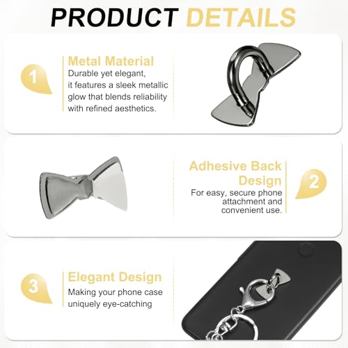 PATIKIL Metal Phone Charm Hook 1", 12Pcs Adhesive Bow Shaped Phone Finger Grip Hook Smartphones Keychain Ring Charm Loop for DIY Tablet Case Accessories, Black - color: Black