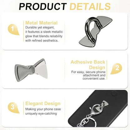PATIKIL Metal Phone Charm Hook 1", 12Pcs Adhesive Bow Shaped Phone Finger Grip Hook Smartphones Keychain Ring Charm Loop for DIY Tablet Case Accessories, Black - color: Black