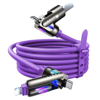 LISEN 240W Chubby USB C to USB C, 4 in 1 Charging Cable (6.6FT) with Light, USB A/C to C/L Multi Charging Cable for iPhone 16 15 14 Pro Max/MacBook/iPad Pro/SamSungS24,Purple - color: Purple, size: 6.6FT