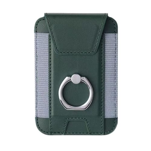 Magnetic Card Wallet Holder For Magsafe Wallets with Grip, 7 Cards Holder RFID Blocking, Ring Stand Stick on Wallet, Leather Magnetic Phone Wallet with Privacy Flap - color: green elastic circular support