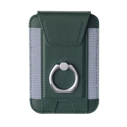 Magnetic Card Wallet Holder For Magsafe Wallets with Grip, 7 Cards Holder RFID Blocking, Ring Stand Stick on Wallet, Leather Magnetic Phone Wallet with Privacy Flap - color: green elastic circular support