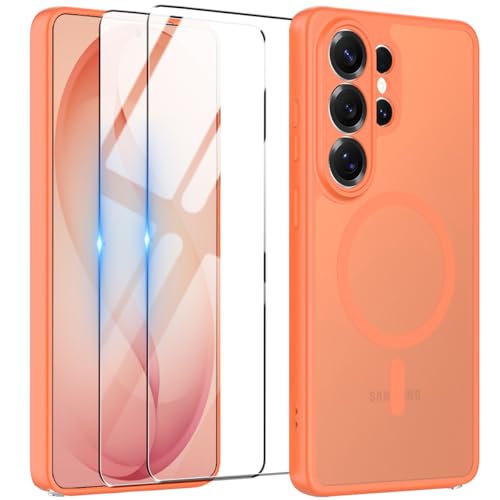 Magnetic for Samsung Galaxy S26 Ultra Case with Screen Protector 2X,Compatible with MagSafe,Phone Case Slim Hard PC Silicone Bumper Shockproof Protective Cover for Samsung S 26 Ultra 5G,Orange - color: Orange, size: Samsung Galaxy S26 Ultra