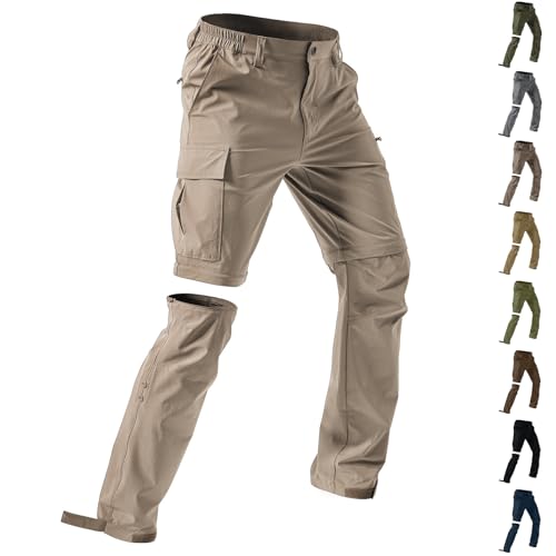 Mens Cargo Pants Convertible Zip-Off Waterproof Work Pants Lightweight with Multi Pockets Stretch Tactical Hiking Pant - color: 11#camel, size: Medium