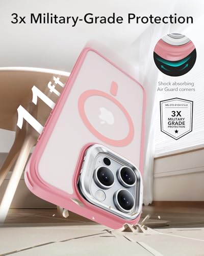 ESR for iPhone 16 Pro Max Case, Compatible with MagSafe, Military-Grade Protective Case, Built-in Stash Stand Phone Case, Scratch-Resistant Back Cover, Classic Series, Frosted Pink - color: Frosted Pink