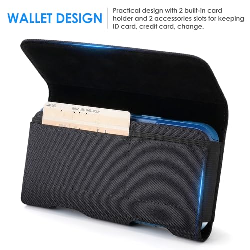 Mopaclle Nylon Phone Holster with Heavy Duty Metal Belt Clip and Card Holder, Compatible with iPhone 13/12 Mini, iPhone SE, iPhone 8/7/6S/6, and Galaxy S7/S6/S5 - Black - color: Nylon- Black, size: S(5.8x3.0x0.5)