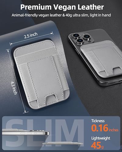 Upgraded for Magsafe Wallet, 7 Card Holder, RFID Blocking, Strongest Magnet | Magnetic Wallet for iPhone 17/16/15/14/13/12 Series, for iPhone Magsafe Wallet with 2 Card Slots, Vegan Leather, Light Gray - color: Light Gray-Upgraded