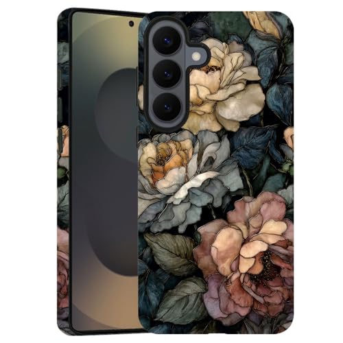Compatible with Samsung Galaxy S26 Case,Glossy Case All-Round Protection Shockproof Anti-Scratches TPU Cover,Cases for Man Woman-Stained Glass Dark Vintage Floral - color: Stained Glass Dark Vintage Floral, size: Galaxy S26