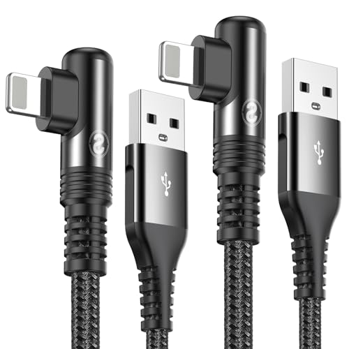 Right Angle i Phone Charger Cable 2-Pack, 10FT, [Apple MFi Certified] Ligtning Cable Fast Charging Nylon Braided Compatible with i Phone 14/13/12/11 Pro Max/XS MAX/XR/XS/X/8/7/Plus/6S/6/SE/5S/i Pad - color: Black, size: 10ft+10ft
