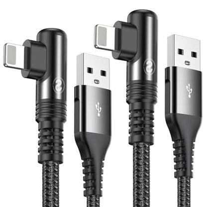 Right Angle i Phone Charger Cable 2-Pack, 10FT, [Apple MFi Certified] Ligtning Cable Fast Charging Nylon Braided Compatible with i Phone 14/13/12/11 Pro Max/XS MAX/XR/XS/X/8/7/Plus/6S/6/SE/5S/i Pad - color: Black, size: 10ft+10ft