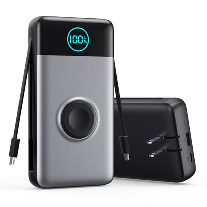 Portable Charger for iPhone, 40800mAh Power Bank with Built-in Cables & AC Wall Plug, All in One 5 Outputs USB C Fast Charging External Battery Pack for iPhone 17/16/15/14, Android, Travel Essential - color: Black