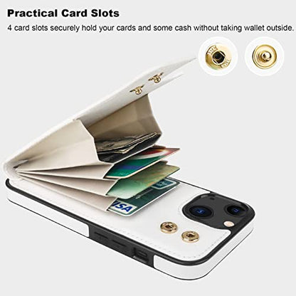 Folosu Compatible with iPhone 14 Case Wallet with Card Holder, 360°Rotation Finger Ring Holder Kickstand, RFID Blocking Leather Protective Double Buttons Shockproof Cover 6.1 Inch White - color: White, size: iPhone 14
