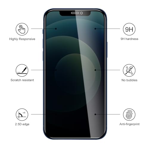 3 Pack Privacy Screen Protector for iPhone 12 Mini with 3 Pack Camera Lens Protector, 9H Hardness Double Shatterproof Anti-Spy Tempered Glass Film, Easy Installation - size: iPhone 12 Mini