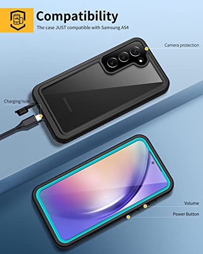 Lanhiem for Samsung A54 5G Case, Galaxy A54 5G Case, IP68 Waterproof Dustproof Cover with Screen Protector, Heavy Duty Full Body Protective Phone Case for Samsung Galaxy A54, Blue/Clear - color: Blue/Clear
