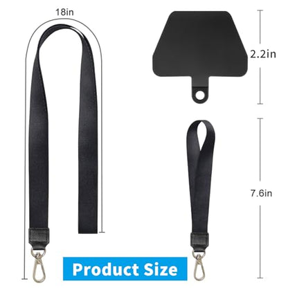 SHANSHUI Phone Lanyard, Neck Wrist Nylon Cell Phone Lanyard, 1 Pcs Tether Pads Compatible with iPhone & All Smartphones in Full Cover Cases - color: Tpublack, size: 17inch