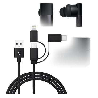 BoxWave Cable Compatible with Status Between 3ANC - AllCharge 3-in-1 Cable - Jet Black