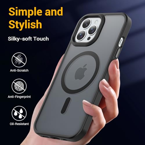for iPhone 14 Pro Max Case, Compatible with Magsafe, Anti-Yellowing, Military-Grade Protection, Shockproof Slim Magnetic Phone Case Cover, Transparent - color: B-Black, size: iPhone 14 Pro Max