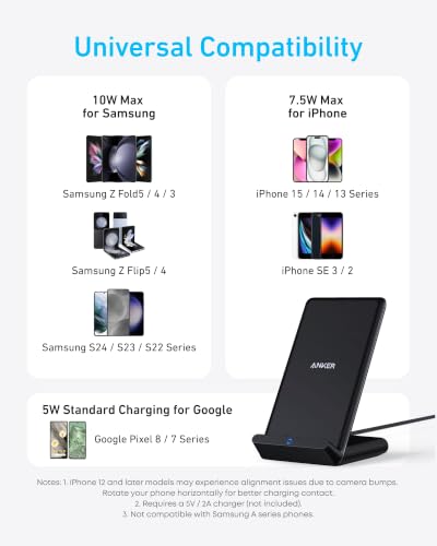 Anker 313 Qi-Certified 10W Max Wireless Charger Stand - color: Black, size: 2pack