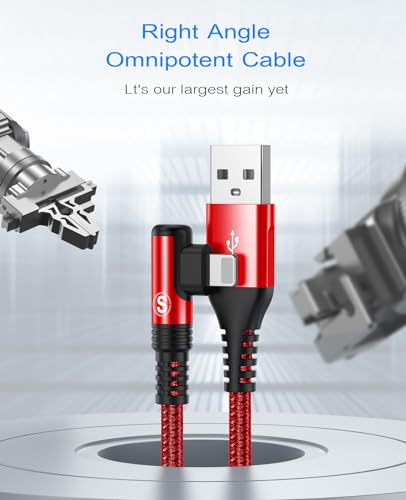 Right Angle i Phone Charger Cable 2-Pack, 10FT, [Apple MFi Certified] Ligtning Cable Fast Charging Nylon Braided Compatible with i Phone 14/13/12/11 Pro Max/XS MAX/XR/XS/X/8/7/Plus/6S/6/SE/5S/i Pad - color: Red, size: 10ft+10ft