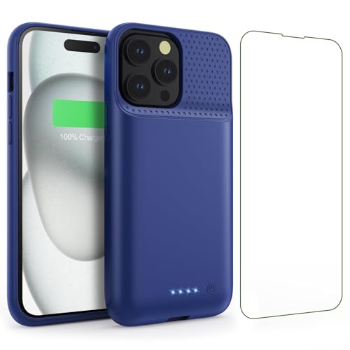 Feob Battery Case for iPhone 15 Pro, [2026 Upgraded] 7500mAh Slim Portable Smart Charging Case Rechargeable Protective Extended Charging Cover for iPhone 15 Pro-Blue - color: Blue