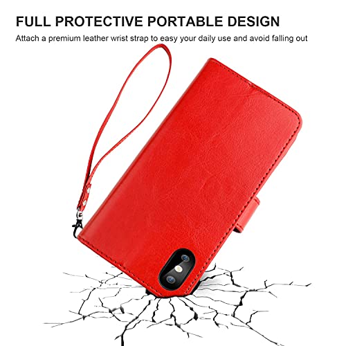 Bocasal Detachable Wallet Case Card Holder for iPhone Xs Max, Red - color: Red