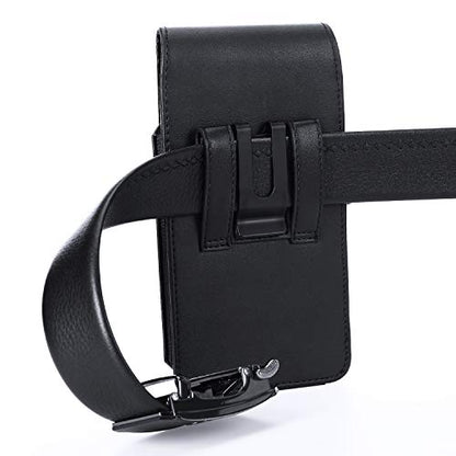 Mopaclle Cell Phone Holster with Belt Clip and Loop,Phone Belt Holder Compatible iPhone 17 Pro Max/Air,iPhone 16 Pro Max, 15, 14 Pro Max, Galaxy S25 Plus, S24 Plus, S23 Plus – Fits with Case On - color: 01 Leather- Black, size: L (6.5 x 3.5x0.5 in)