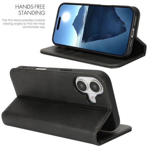 Wallet Case for iPhone 16,Premium PU Leather Flip Folio Case with Card Slot,Stand Holder and Magnetic Closure TPU Shockproof Interior Protective Case,6.1 Inch,Black | Premium PU Leather, Flip Folio Purse Case, with Card Slot, Stand Holder,Magnetic Closure