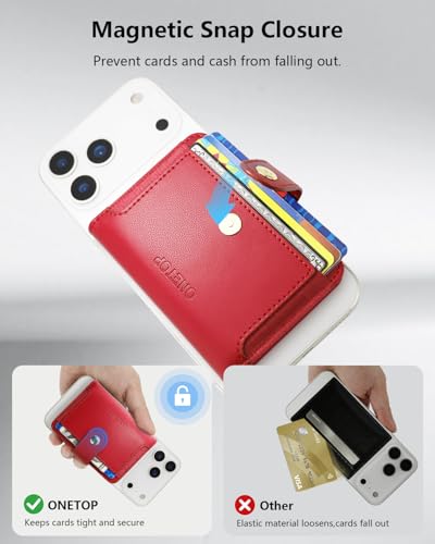 ONETOP for MagSafe Wallet,Magnetic Phone Wallet with 5 Card Slots,Burgundy | 1-12 Cards/Cash Holder for iPhone 17/16/15/14/13/12 Series,Detachable Wallet Stick-On Back,PU Leather RFID Blocking Kickstand - color: Burgundy