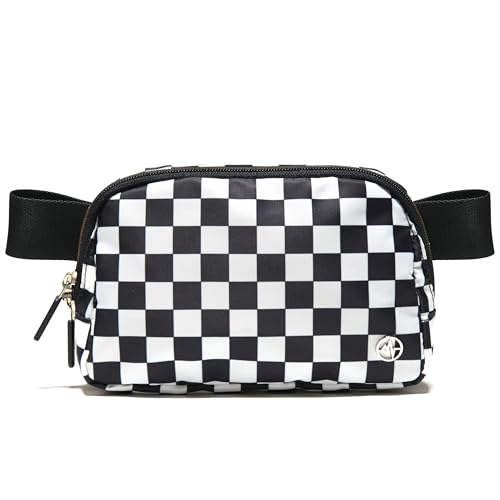 Pander Nylon Fanny Pack for Women, Two-Way Zipper Crossbody Bag - color: Checkered Black