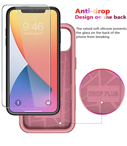 Diverbox for iPhone 11 Case [Shockproof] [Dropproof] [Tempered Glass Screen Protector],Heavy Duty Protection Phone Case Cover for Apple iPhone 11 (Pink-3in1) - color: Pink-3in1