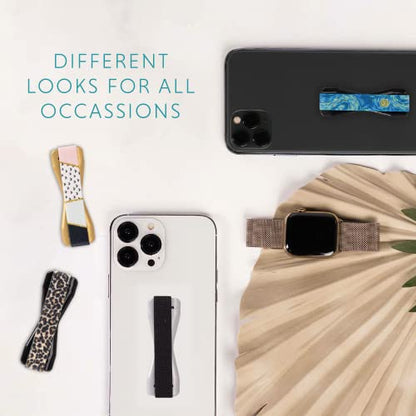 LOVEHANDLE Universal Phone Grip - Black Strap, Silver Base