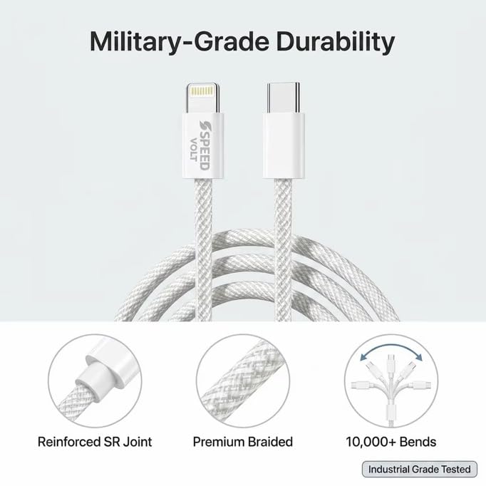 USB C to Lightning Cable for iPhone 3.3FT, 27W Fast Charging Cord, Braided Nylon Charger Cable with Bend-Resistant Ends, White - size: 3.3 FT