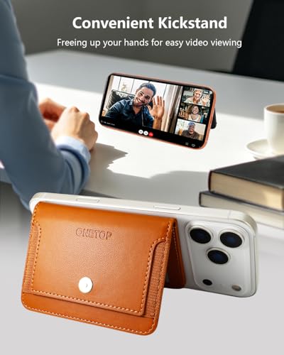 ONETOP for MagSafe Wallet,Magnetic Phone Wallet with 5 Card Slots,Brown | 1-12 Cards/Cash Holder for iPhone 17/16/15/14/13/12 Series,Detachable Wallet Stick-On Back,PU Leather RFID Blocking Kickstand - color: Brown