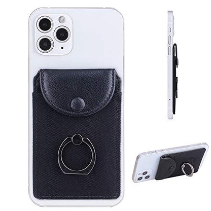 Self Adhesive Card Holder for Back of Phone with Ring Stand - Black - color: (Black Finger Ring)